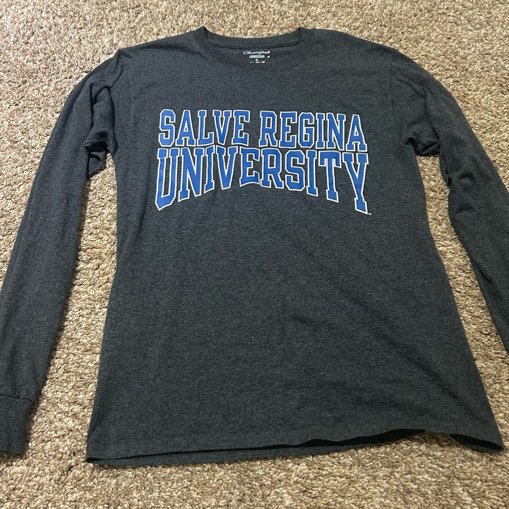 Champion Men's Dark Gray Long Sleeve Tee with Blue Print